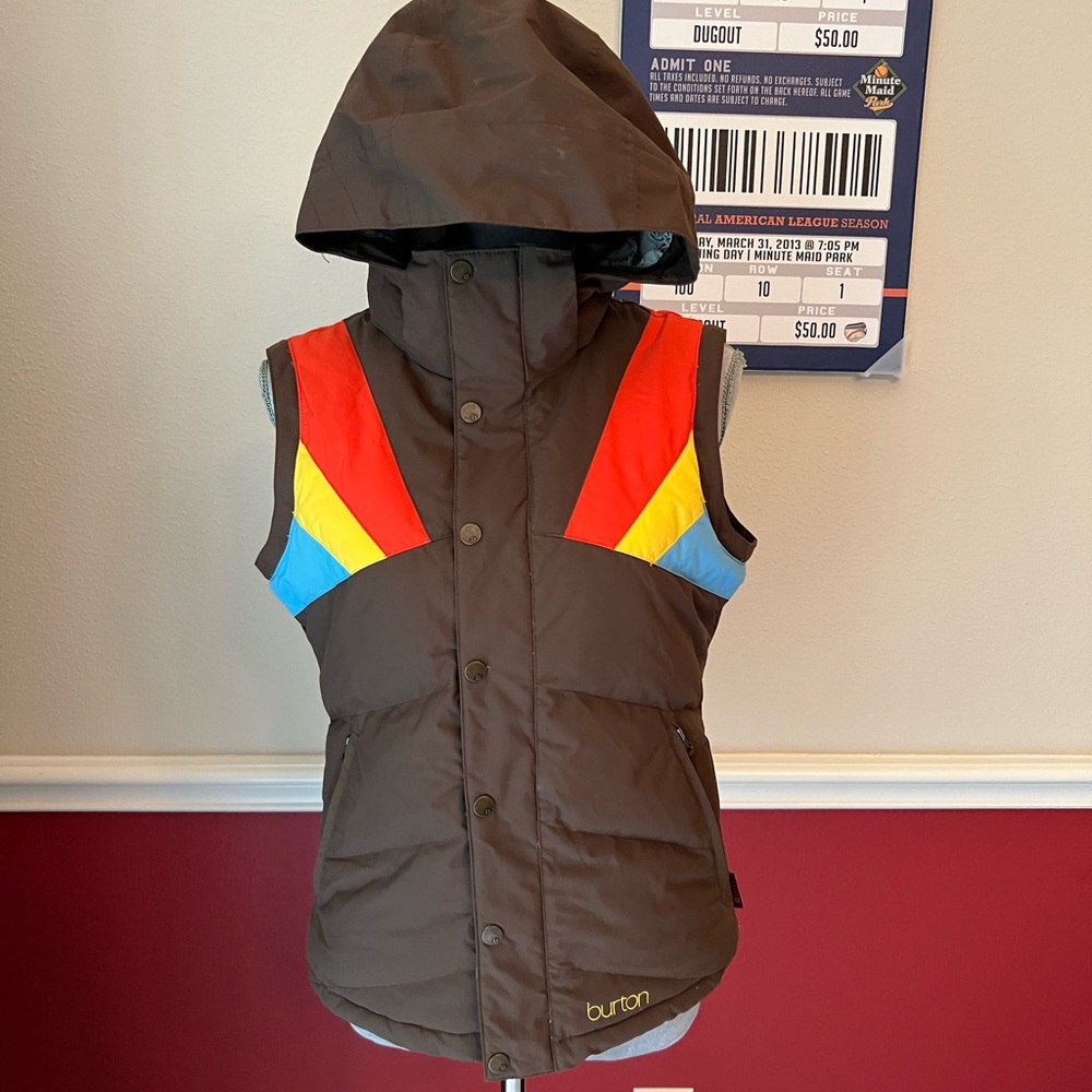 BURTON Puffer Hooded Ski Vest Full Zip Detachable Hood XS  *EUC*